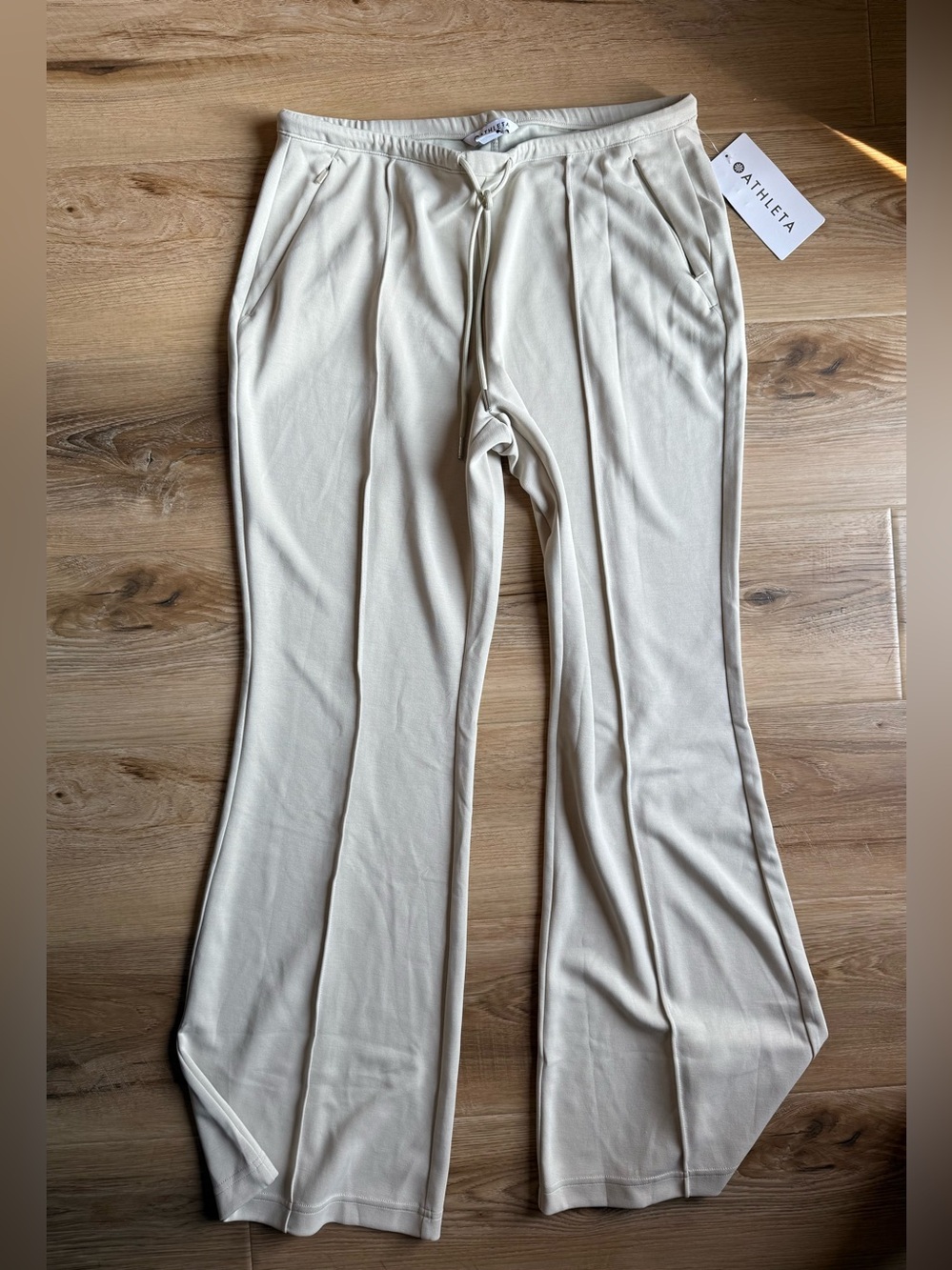 Athleta SeaSoft Pintuck Pant Cream Wide-Leg Drawstring Pants NWT - Picture 8 of 14